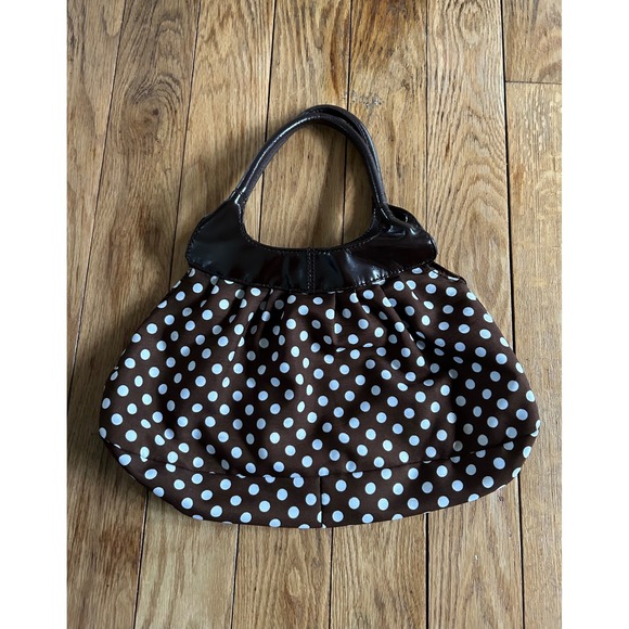 Chateau Brown Polka Dot Handbag Purse Top Handle Cute Chic Womens Fashion - Picture 1 of 5
